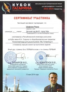 Сертификат Кубок Гагарина 1